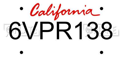 6VPR138 California License Plate