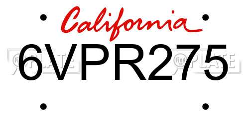 6VPR275 California License Plate