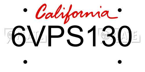 6VPS130 California License Plate