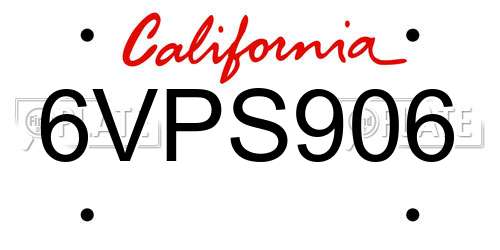 6VPS906 California License Plate