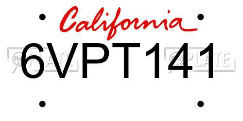 6VPT141 California License Plate