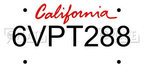 6VPT288 California License Plate