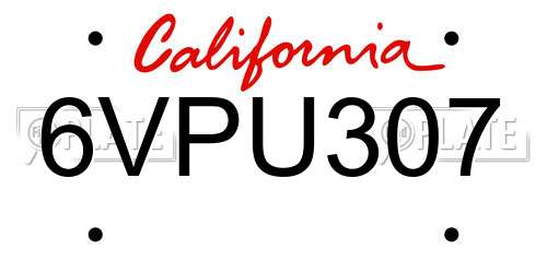 6VPU307 California License Plate