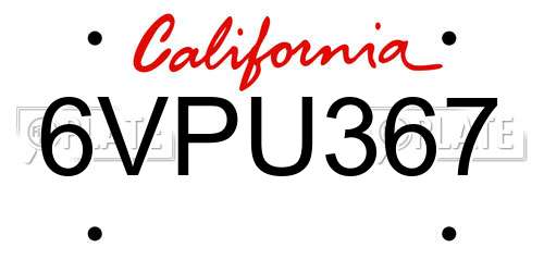 6VPU367 California License Plate
