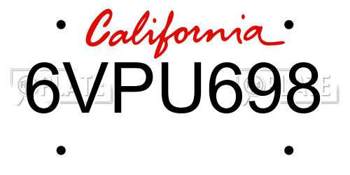6VPU698 California License Plate
