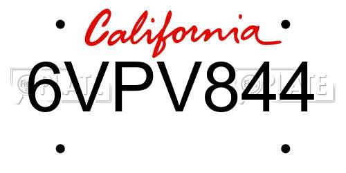 6VPV844 California License Plate