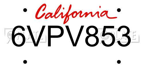 6VPV853 California License Plate