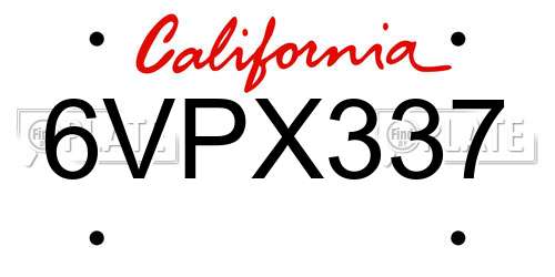 6VPX337 California License Plate