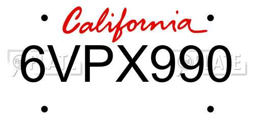 6VPX990 California License Plate