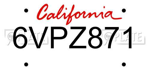 6VPZ871 California License Plate