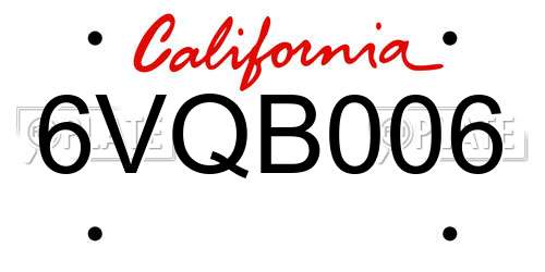 6VQB006 California License Plate