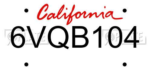 6VQB104 California License Plate