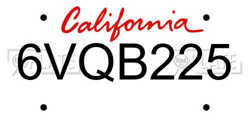 6VQB225 California License Plate