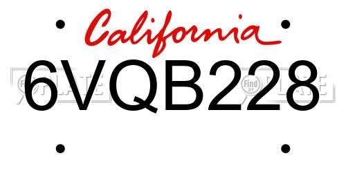 6VQB228 California License Plate
