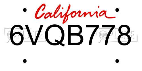 6VQB778 California License Plate