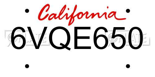 6VQE650 California License Plate