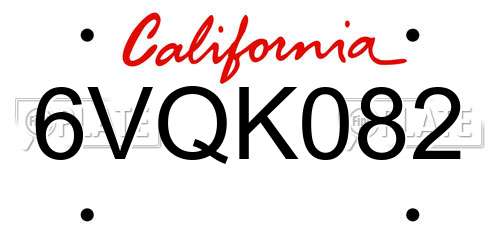 6VQK082 California License Plate