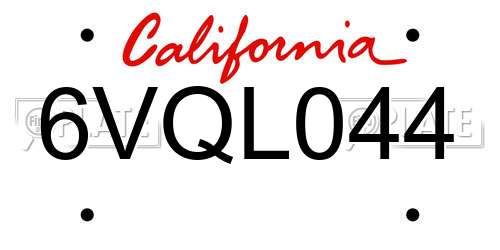 6VQL044 California License Plate