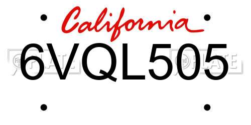 6VQL505 California License Plate