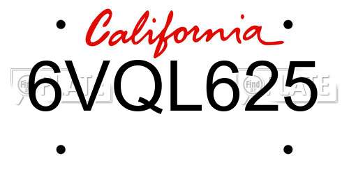 6VQL625 California License Plate