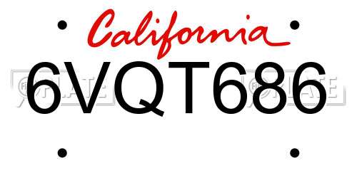 6VQT686 California License Plate