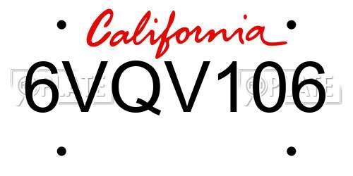 6VQV106 California License Plate