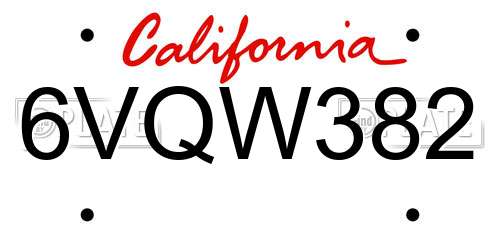 6VQW382 California License Plate