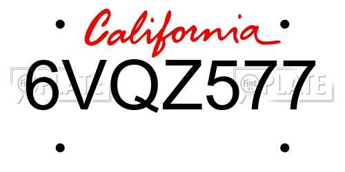 6VQZ577 California License Plate