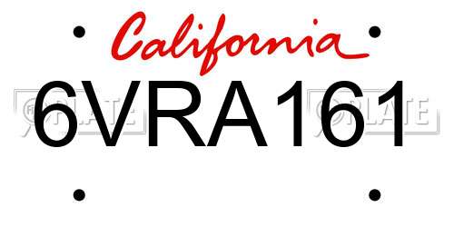 6VRA161 California License Plate
