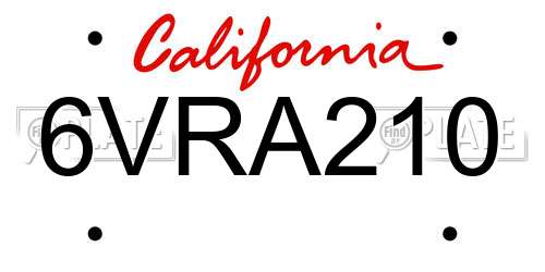 6VRA210 California License Plate