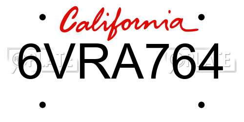 6VRA764 California License Plate