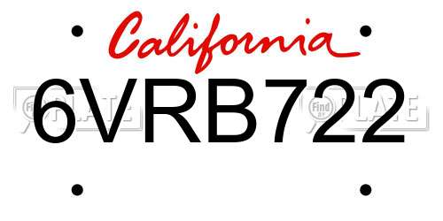6VRB722 California License Plate