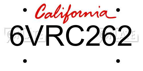 6VRC262 California License Plate