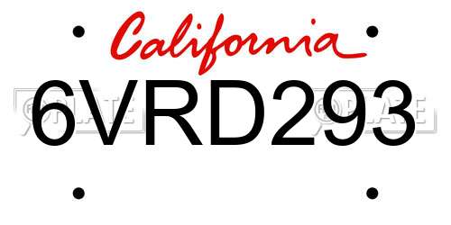 6VRD293 California License Plate
