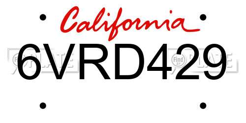 6VRD429 California License Plate