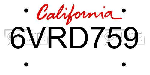 6VRD759 California License Plate