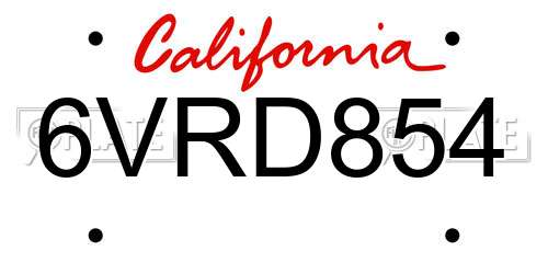 6VRD854 California License Plate