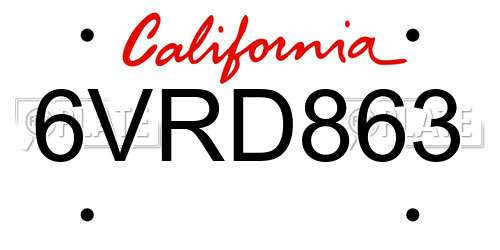 6VRD863 California License Plate