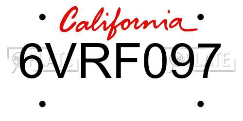 6VRF097 California License Plate