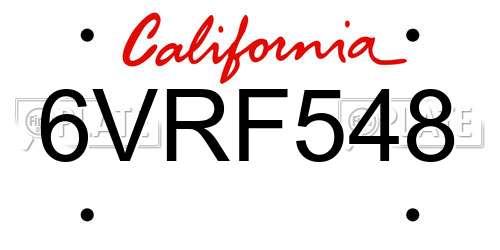 6VRF548 California License Plate