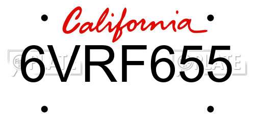 6VRF655 California License Plate
