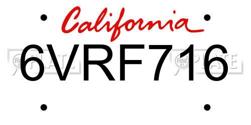 6VRF716 California License Plate