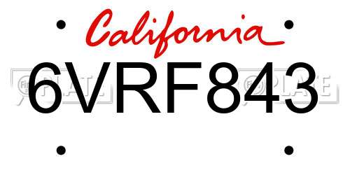 6VRF843 California License Plate