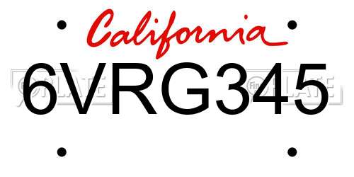 6VRG345 California License Plate