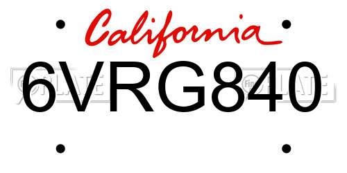6VRG840 California License Plate