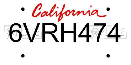 6VRH474 California License Plate