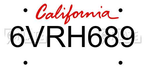 6VRH689 California License Plate