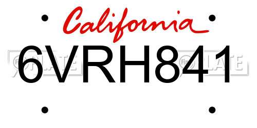 6VRH841 California License Plate