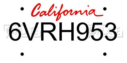 6VRH953 California License Plate