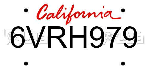 6VRH979 California License Plate